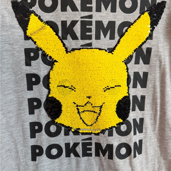 Pokemon Gray T-Shirt with Yellow Sequin Flip Pikachu Design - Picture 2 of 5